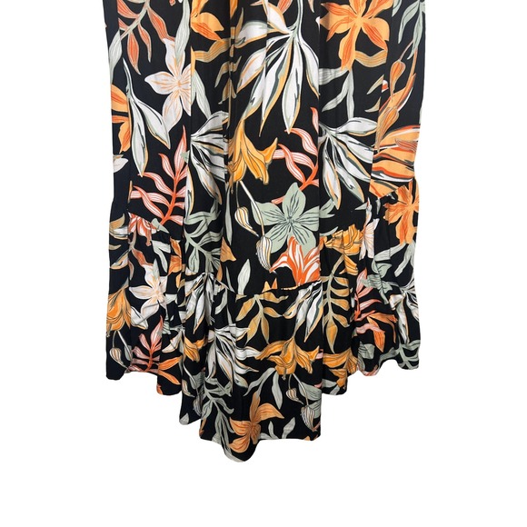 Derek Heart Womens Floral High Low Midi Dress Black Orange Tropical Size L - Picture 6 of 9